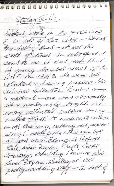 The first page of handwritten notes which make up the memoirs